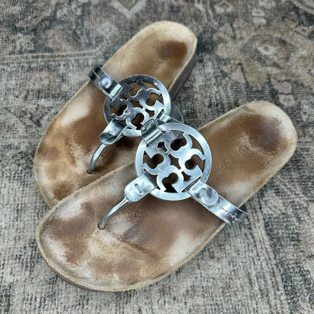 Tory Burch Miller Cloud Metallic Silver Sandals 8.5
